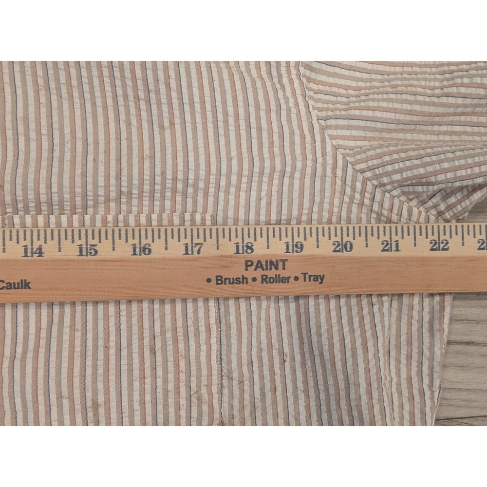LL Bean Seersucker Shirt Mens L Tan Striped Short Sleeve Button Up Vintage USA - Picture 3 of 16